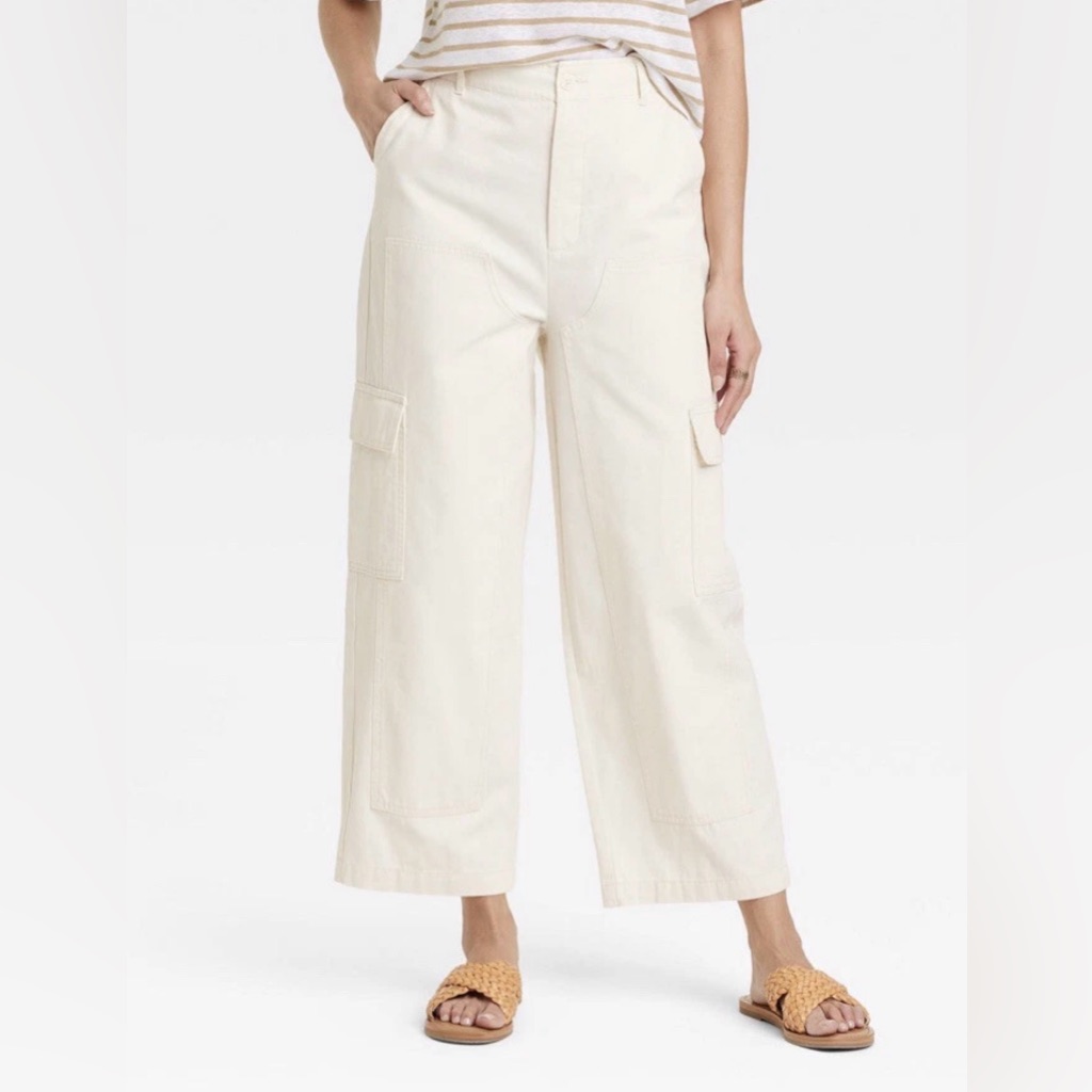 Nwt Universal Thread Cream Wide Leg Cargo Utility Pants Sz 8